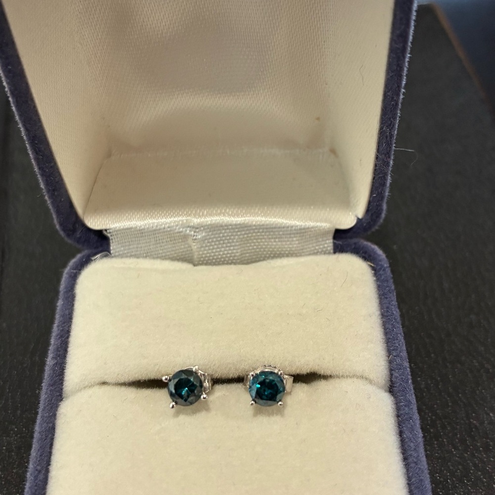 Blue Diamond Stud Earrings 14K Gold
